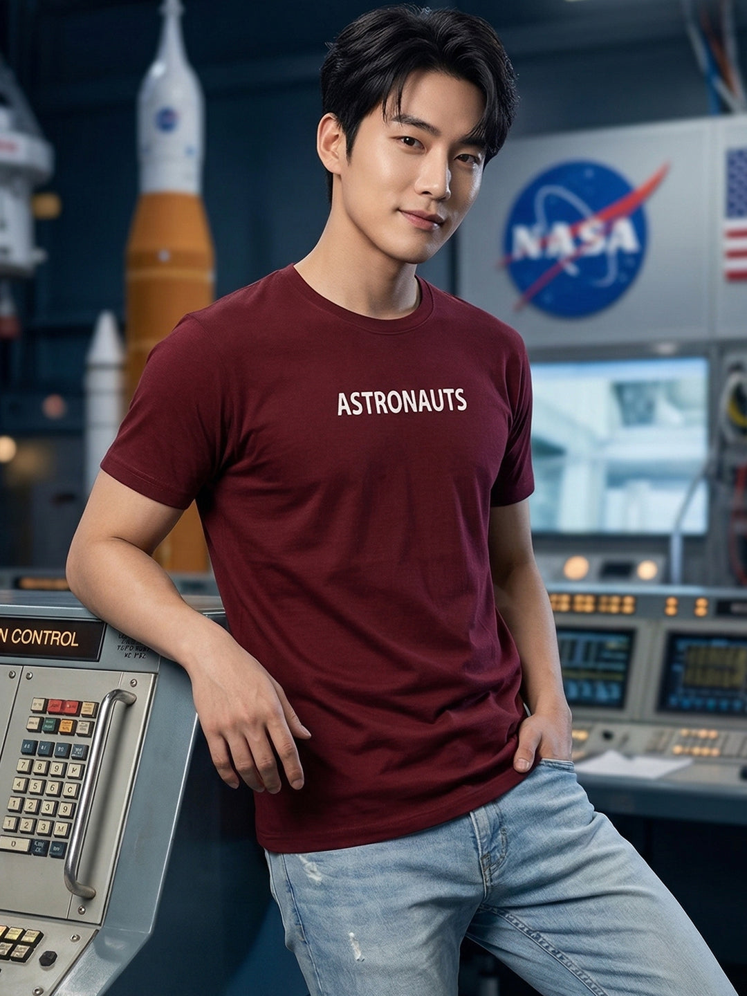 Greylongg Round Neck Nasa Astronauts Design  printed T-shirts