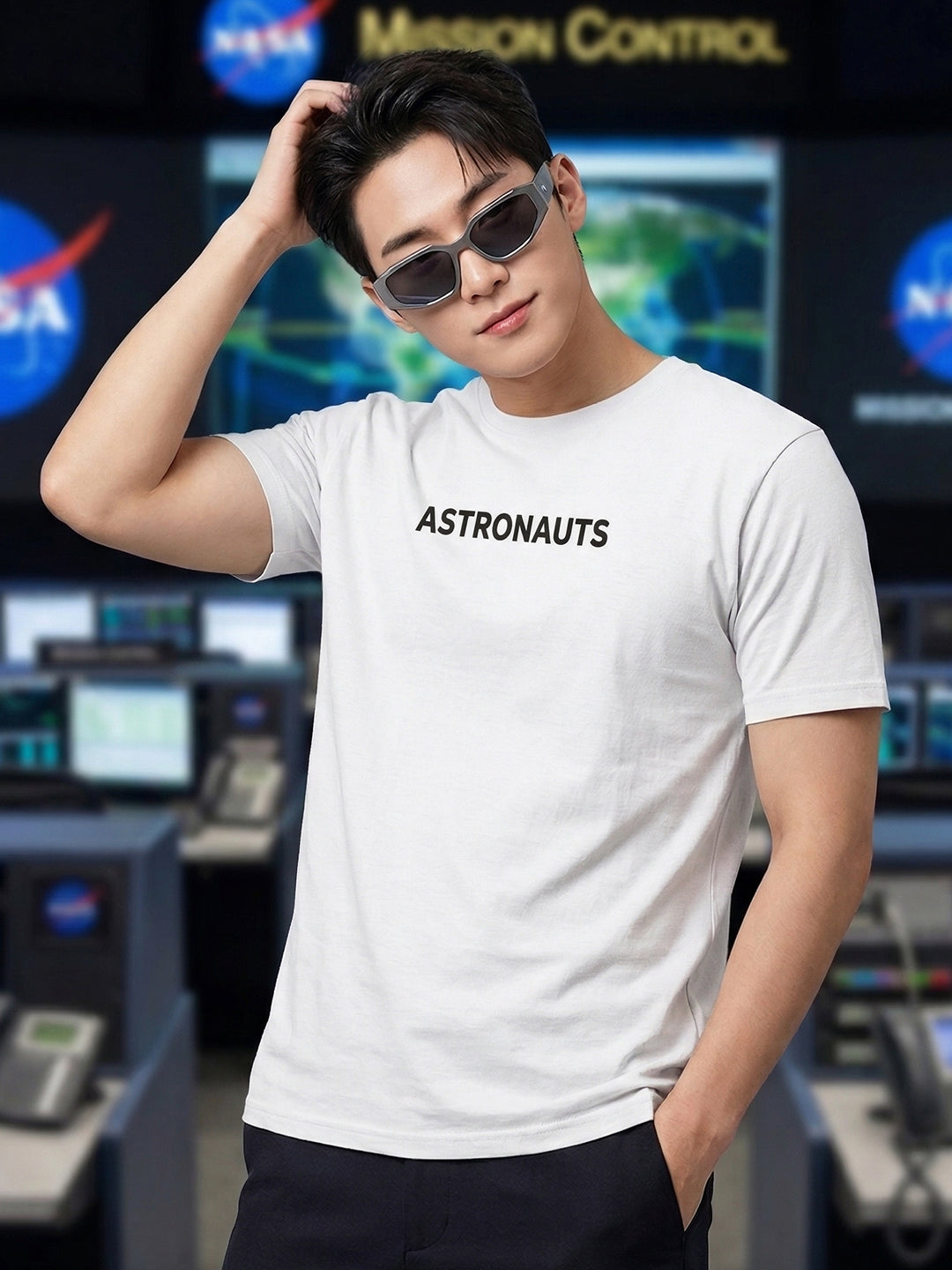Greylongg Round Neck Nasa Astronauts Design  printed T-shirts