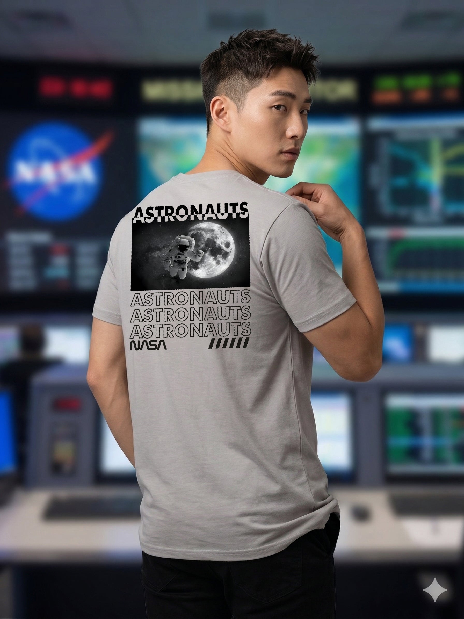 Greylongg Round Neck Nasa Astronauts Design  printed T-shirts
