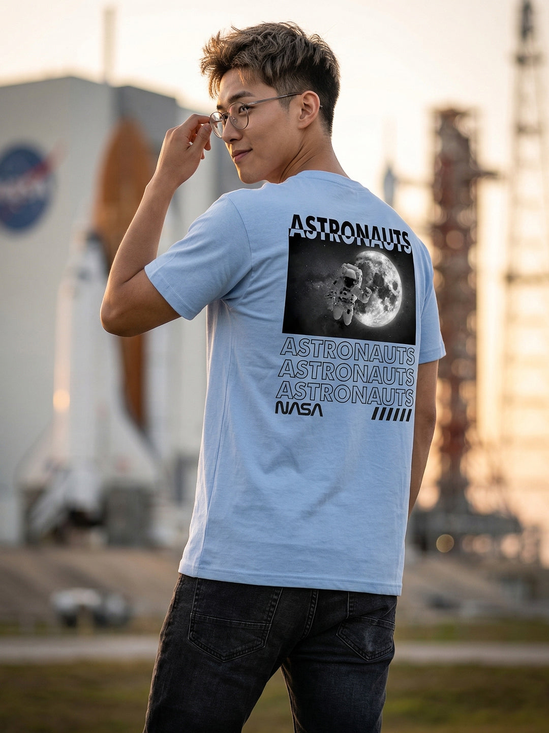 Greylongg Round Neck Nasa Astronauts Design  printed T-shirts