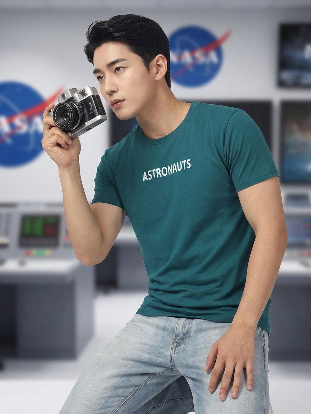 Greylongg Round Neck Nasa Astronauts Design  printed T-shirts