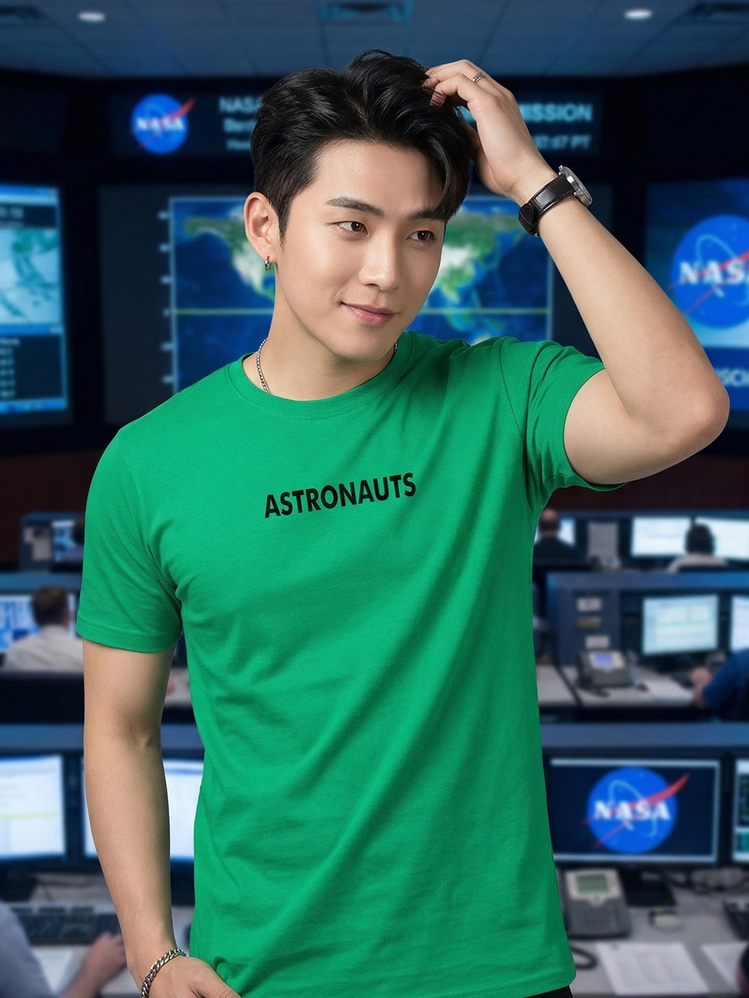 Greylongg Round Neck Nasa Astronauts Design  printed T-shirts