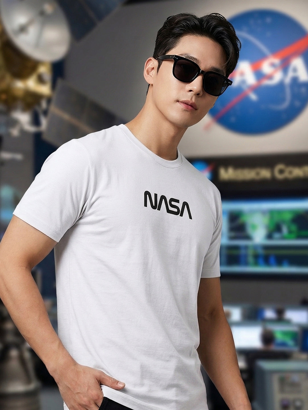 Greylongg Round Neck Nasa  Design  printed T-shirts