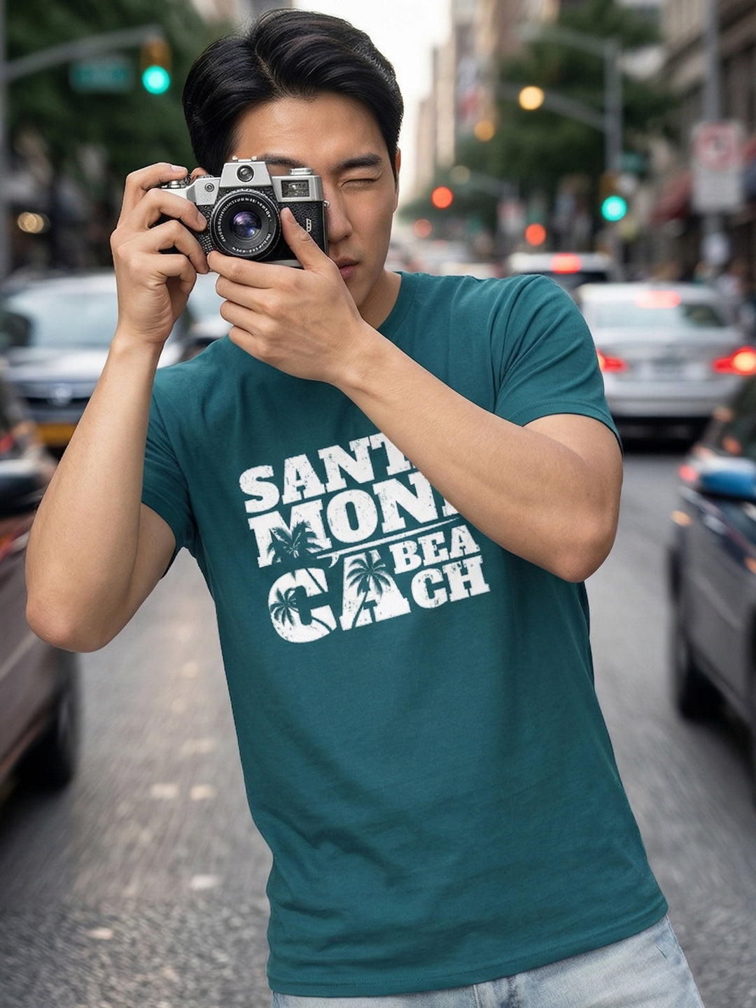Greylongg Round Neck Santa Moni Cabeach Design  printed T-shirts
