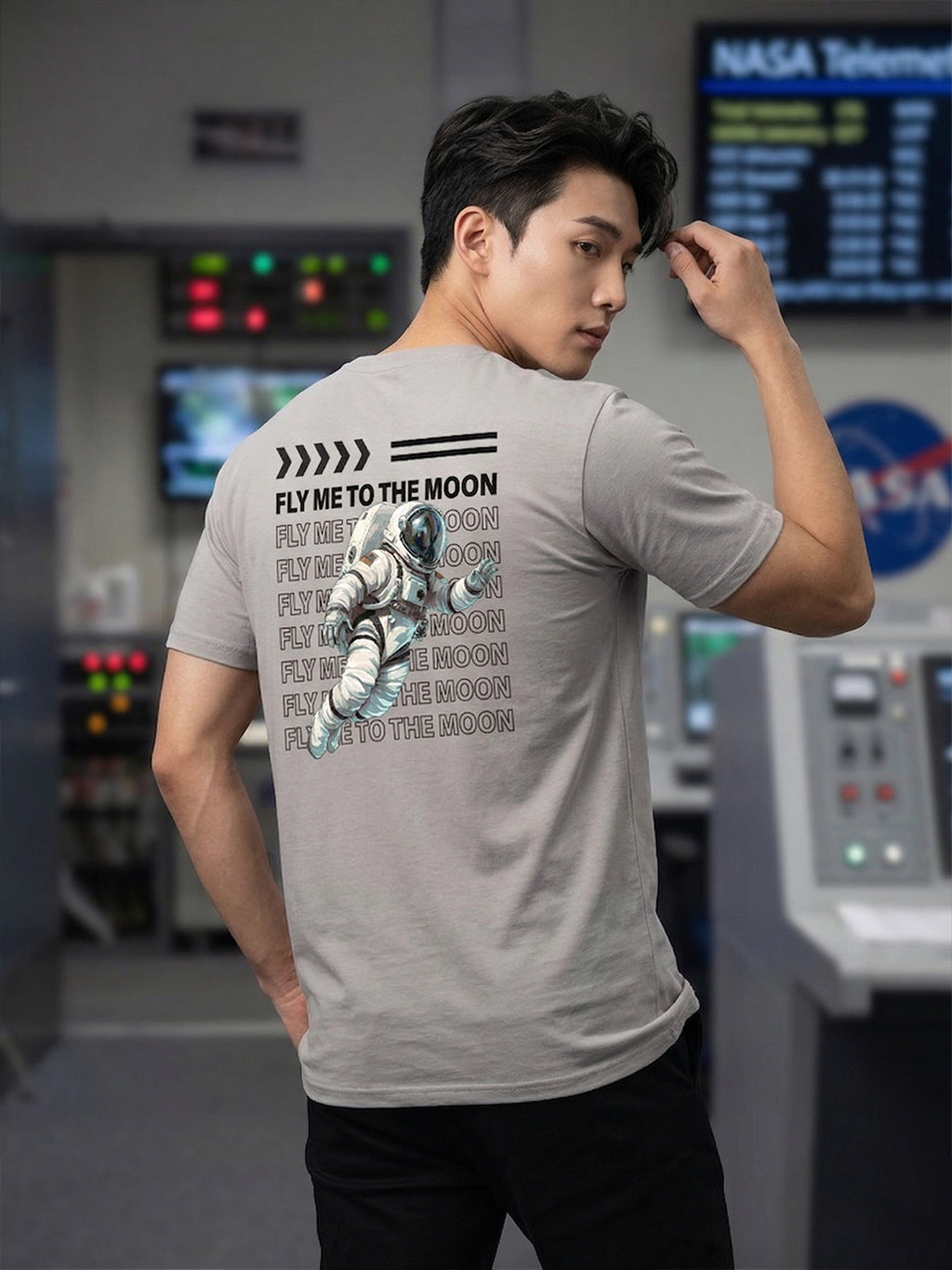 Greylongg Round Neck Nasa  Design  printed T-shirts