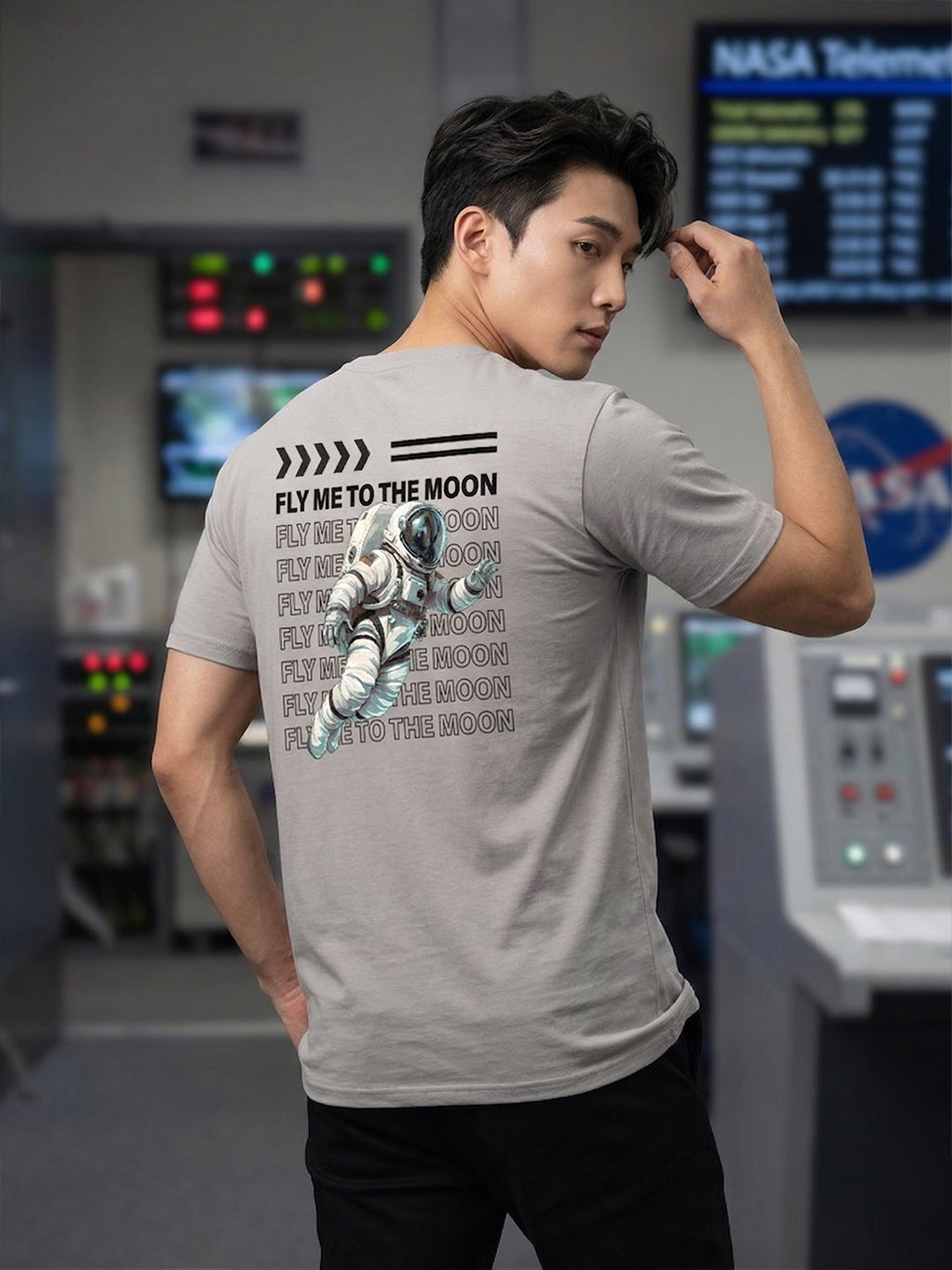 Greylongg Round Neck Nasa  Design  printed T-shirts