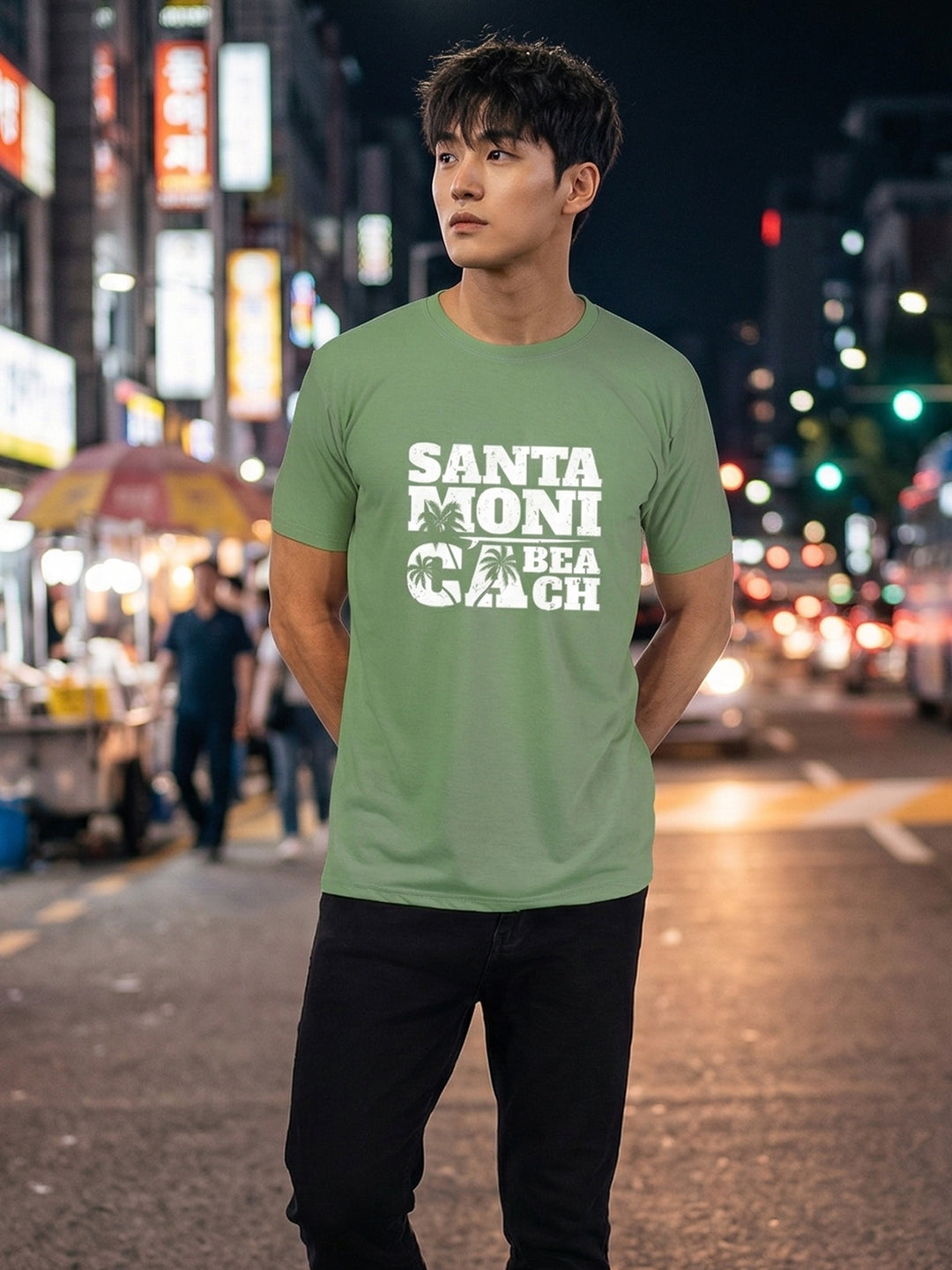 Greylongg Round Neck Santa Moni Cabeach Design  printed T-shirts