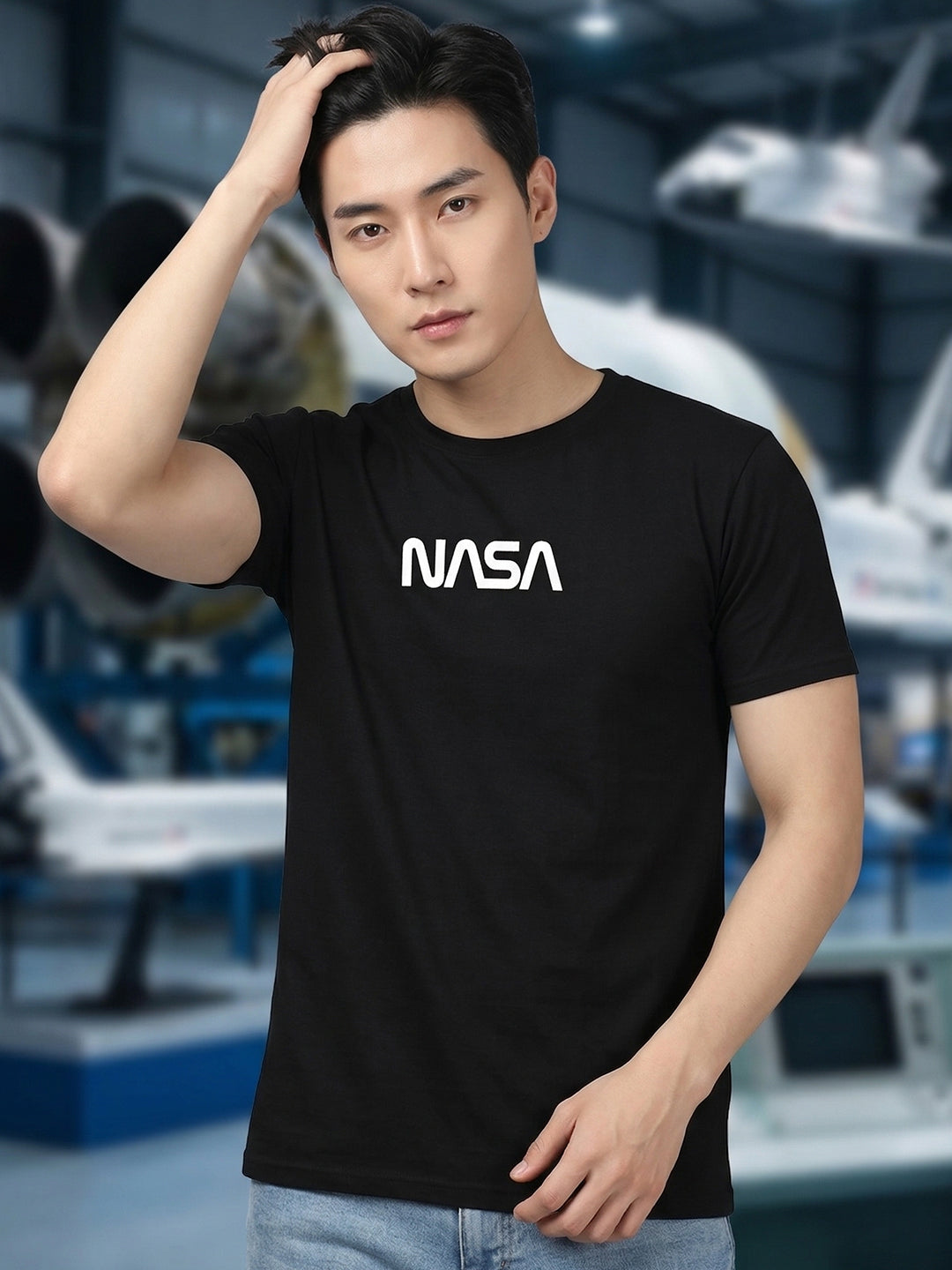 Greylongg Round Neck Nasa  Design  printed T-shirts