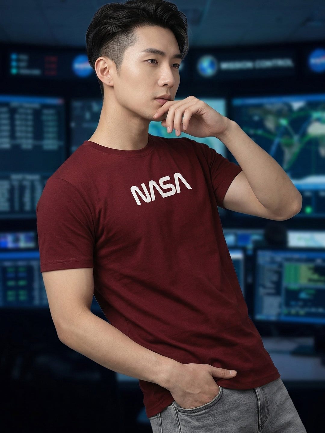 Greylongg Round Neck Nasa  Design  printed T-shirts