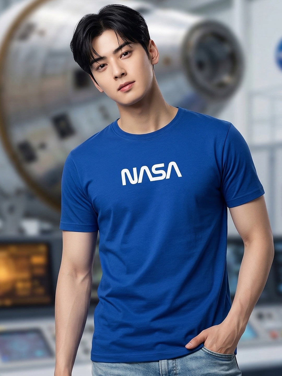 Greylongg Round Neck Nasa  Design  printed T-shirts