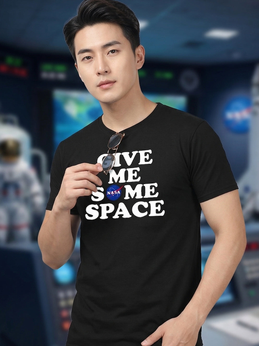 Greylongg Round Neck Nasa Space Design  printed T-shirts