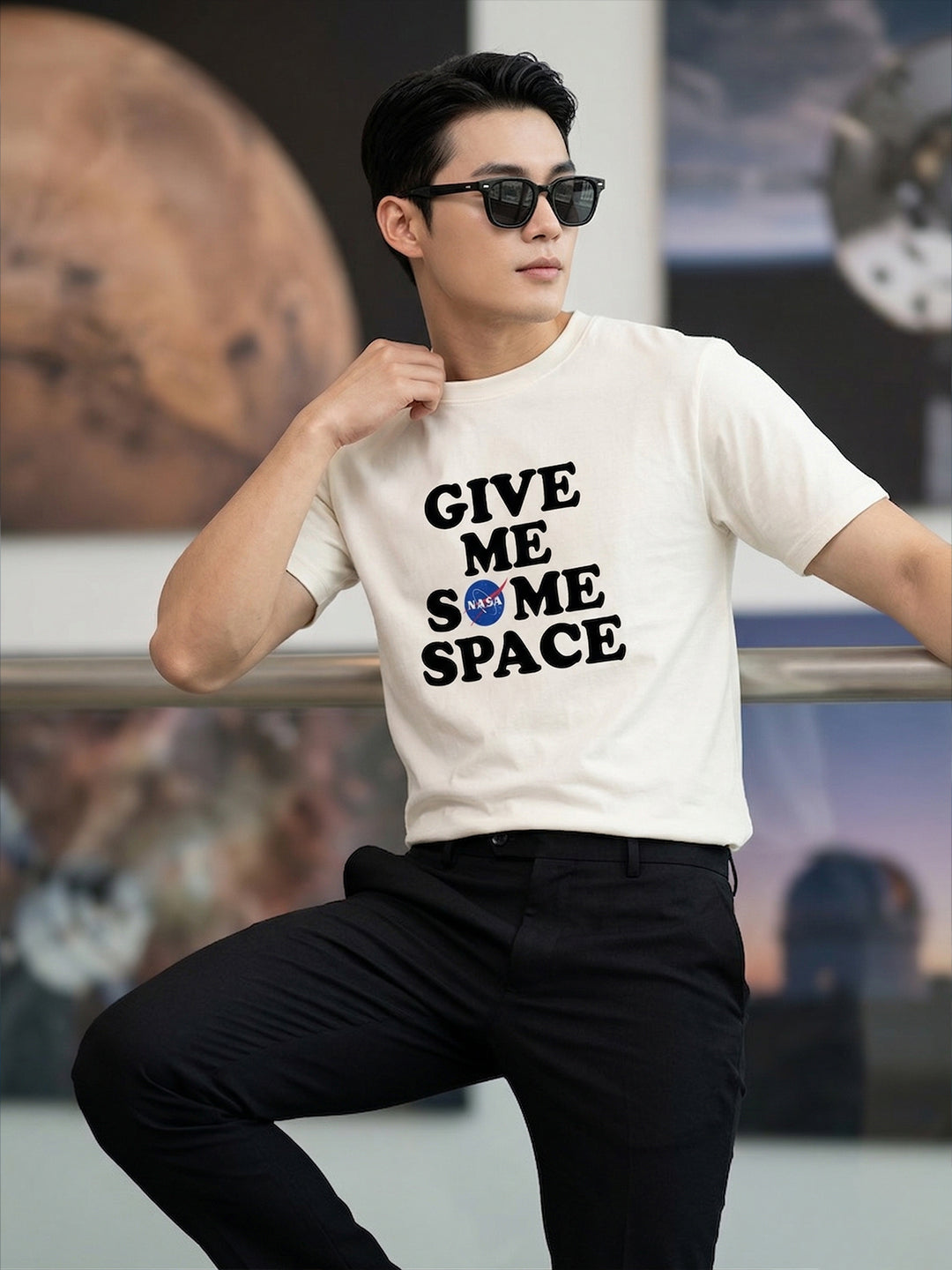 Greylongg Round Neck Nasa Space Design  printed T-shirts
