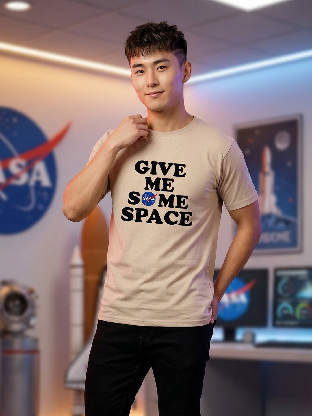 Greylongg Round Neck Nasa Space Design  printed T-shirts