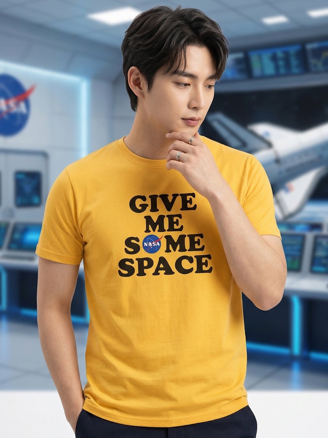 Greylongg Round Neck Nasa Space Design  printed T-shirts