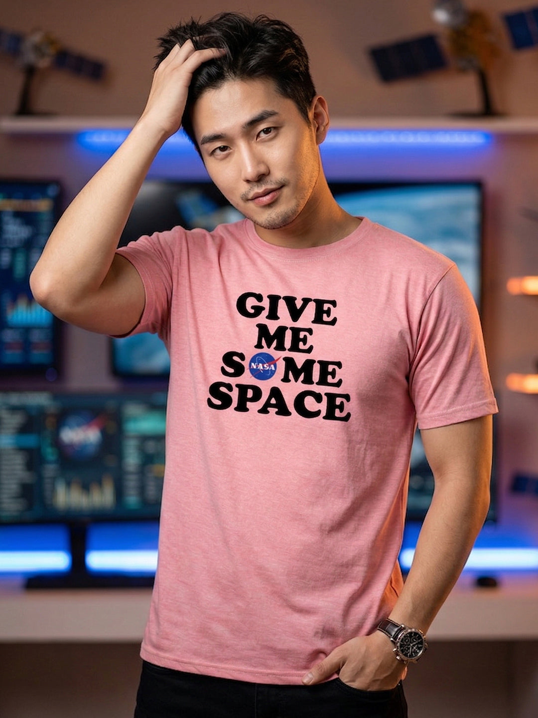 Greylongg Round Neck Nasa Space Design  printed T-shirts