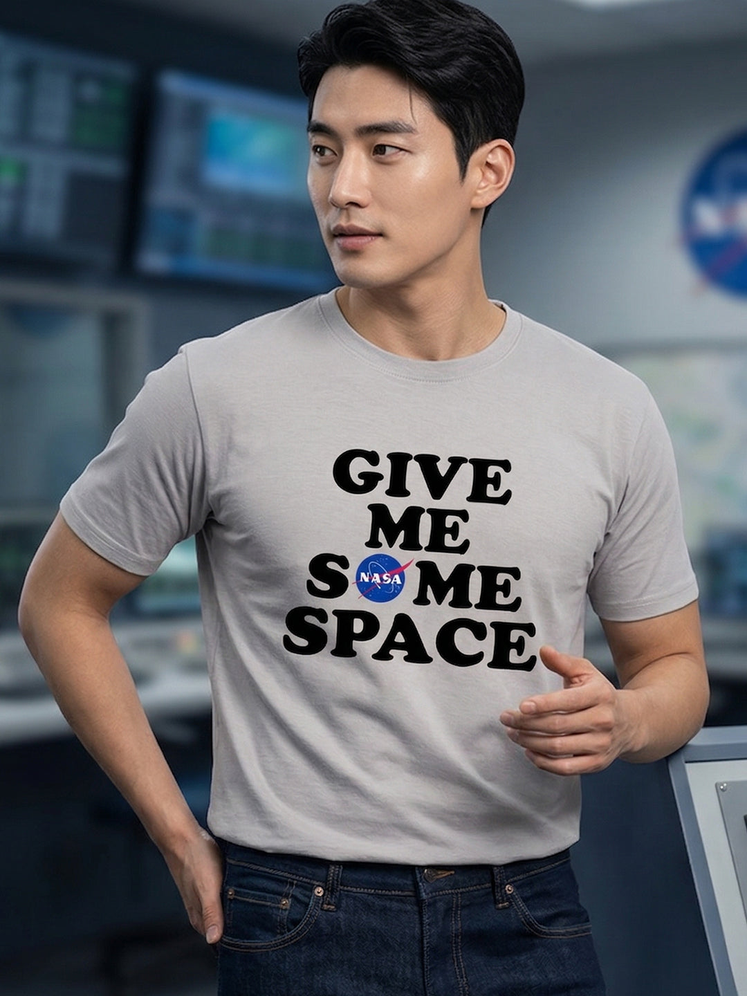 Greylongg Round Neck Nasa Space Design  printed T-shirts