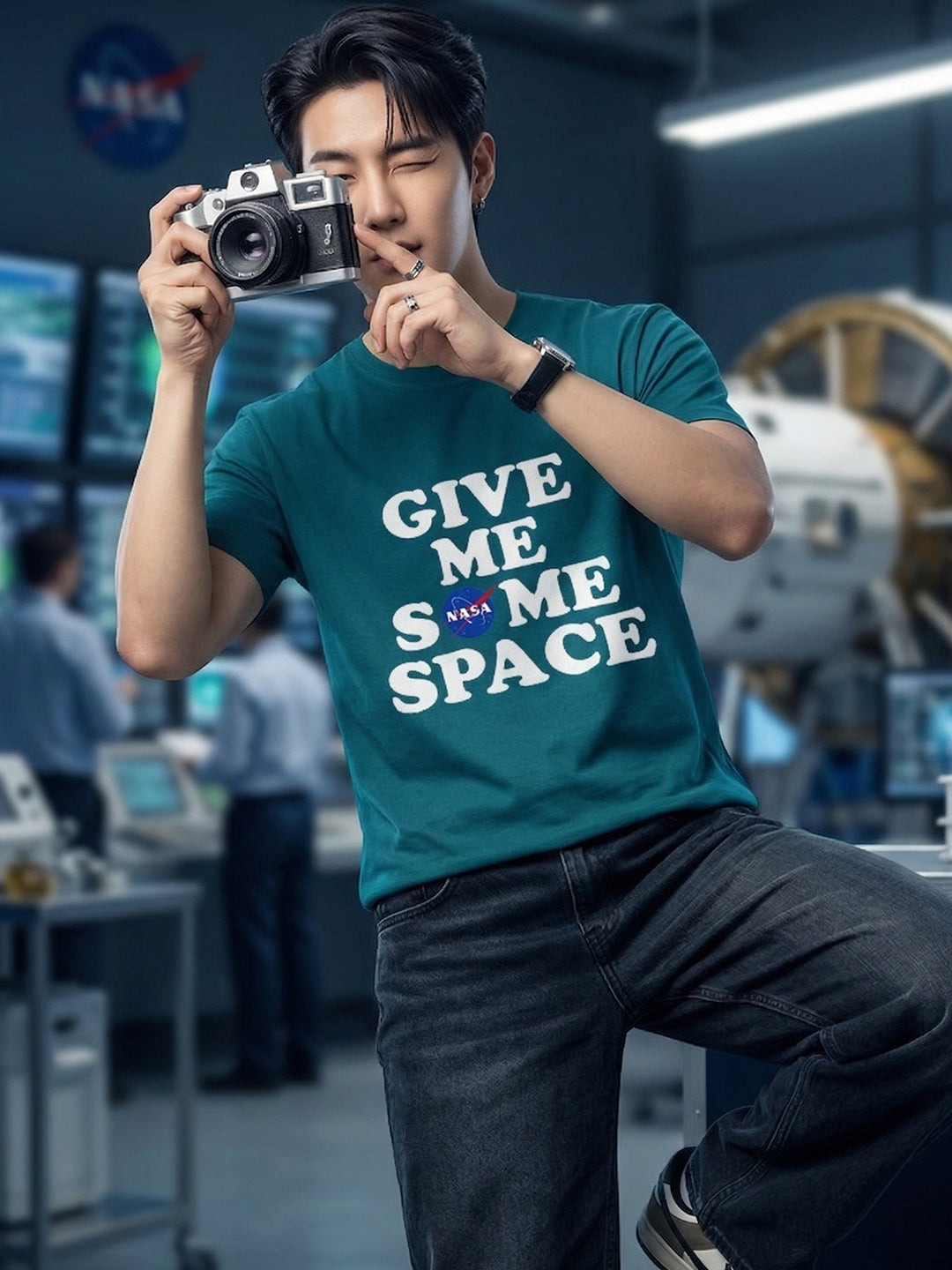 Greylongg Round Neck Nasa Space Design  printed T-shirts