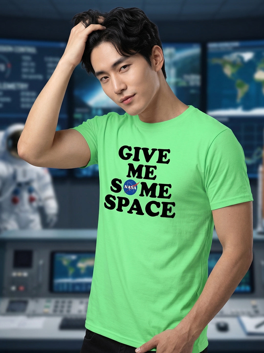 Greylongg Round Neck Nasa Space Design  printed T-shirts