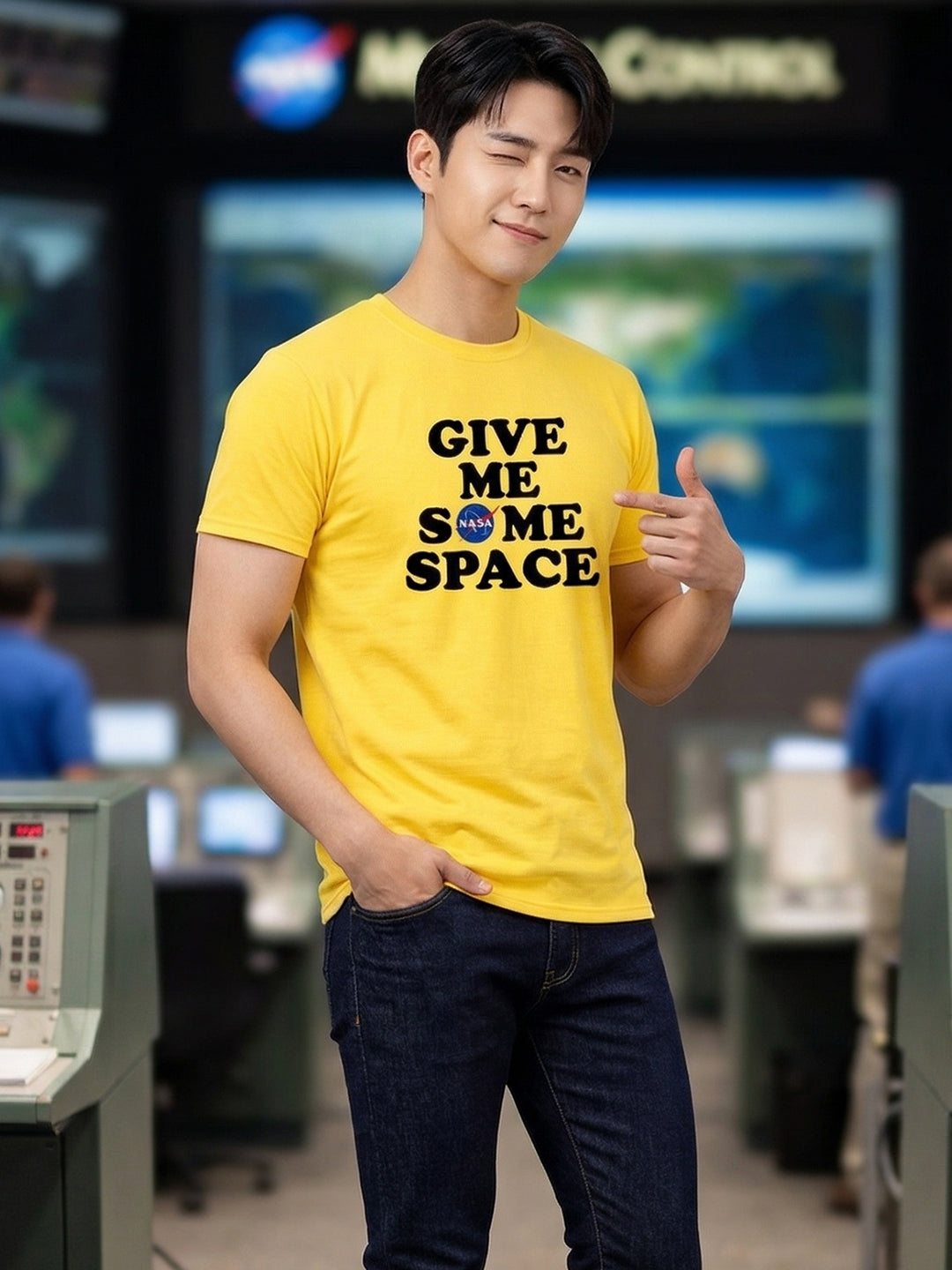 Greylongg Round Neck Nasa Space Design  printed T-shirts