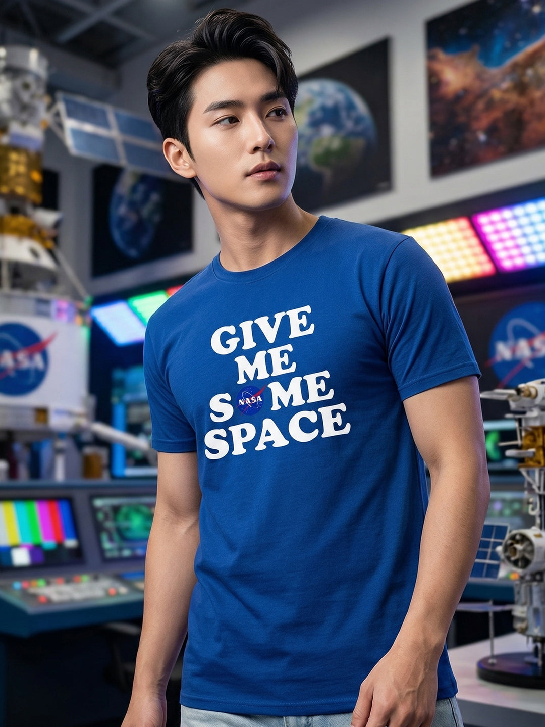 Greylongg Round Neck Nasa Space Design  printed T-shirts