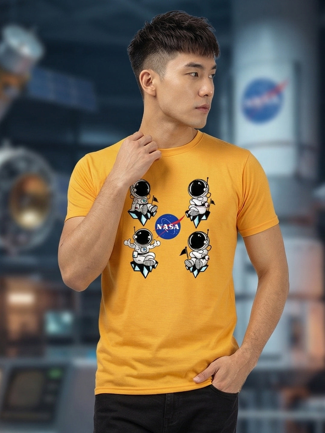 Greylongg Round Neck Nasa Design  printed T-shirts