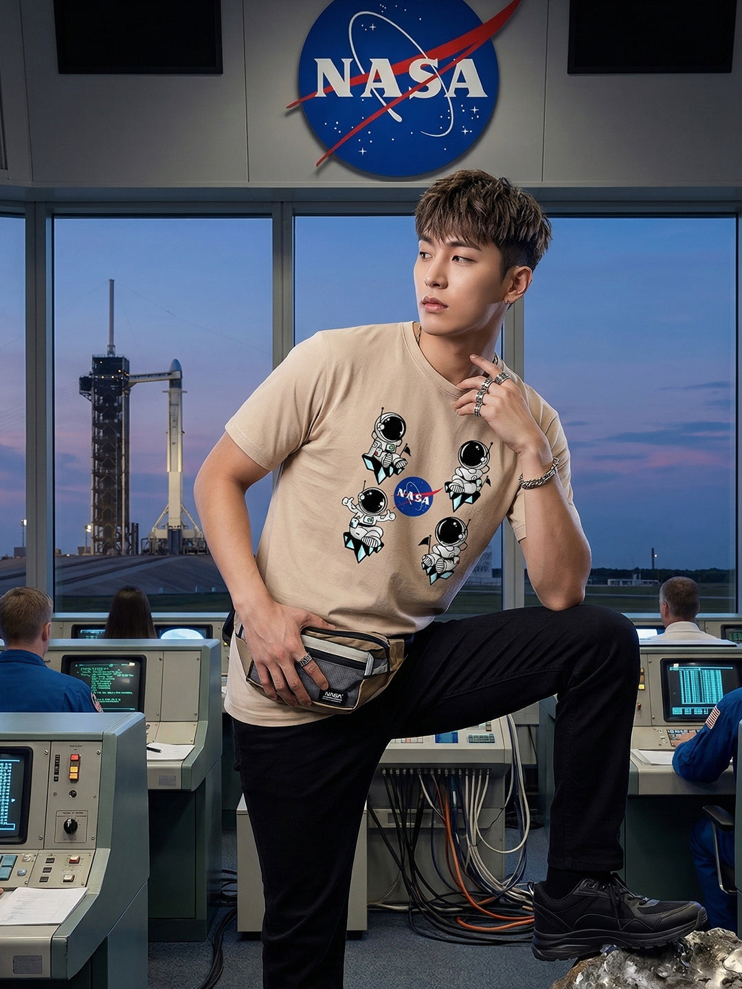 Greylongg Round Neck Nasa Design  printed T-shirts