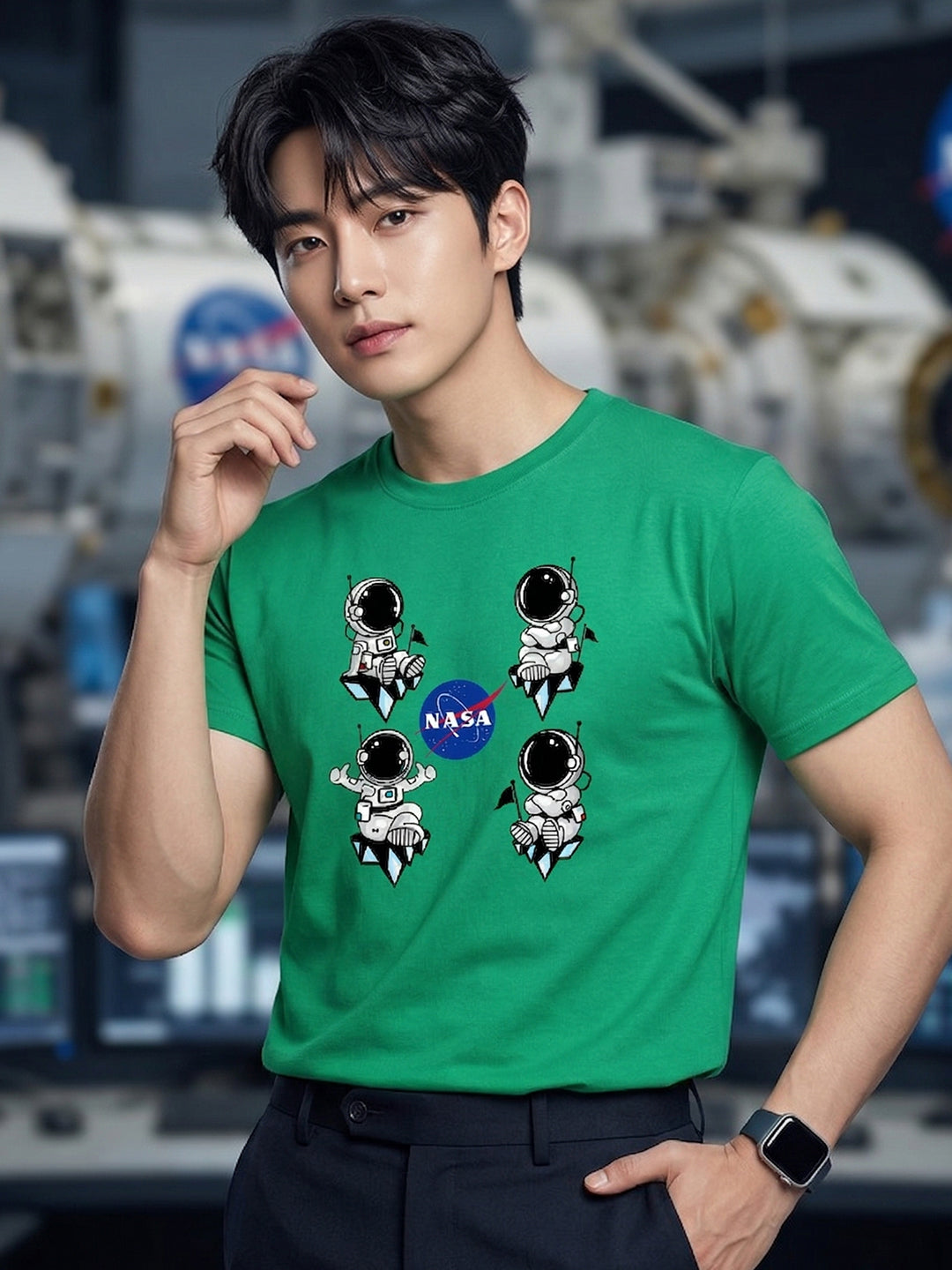 Greylongg Round Neck Nasa Design  printed T-shirts