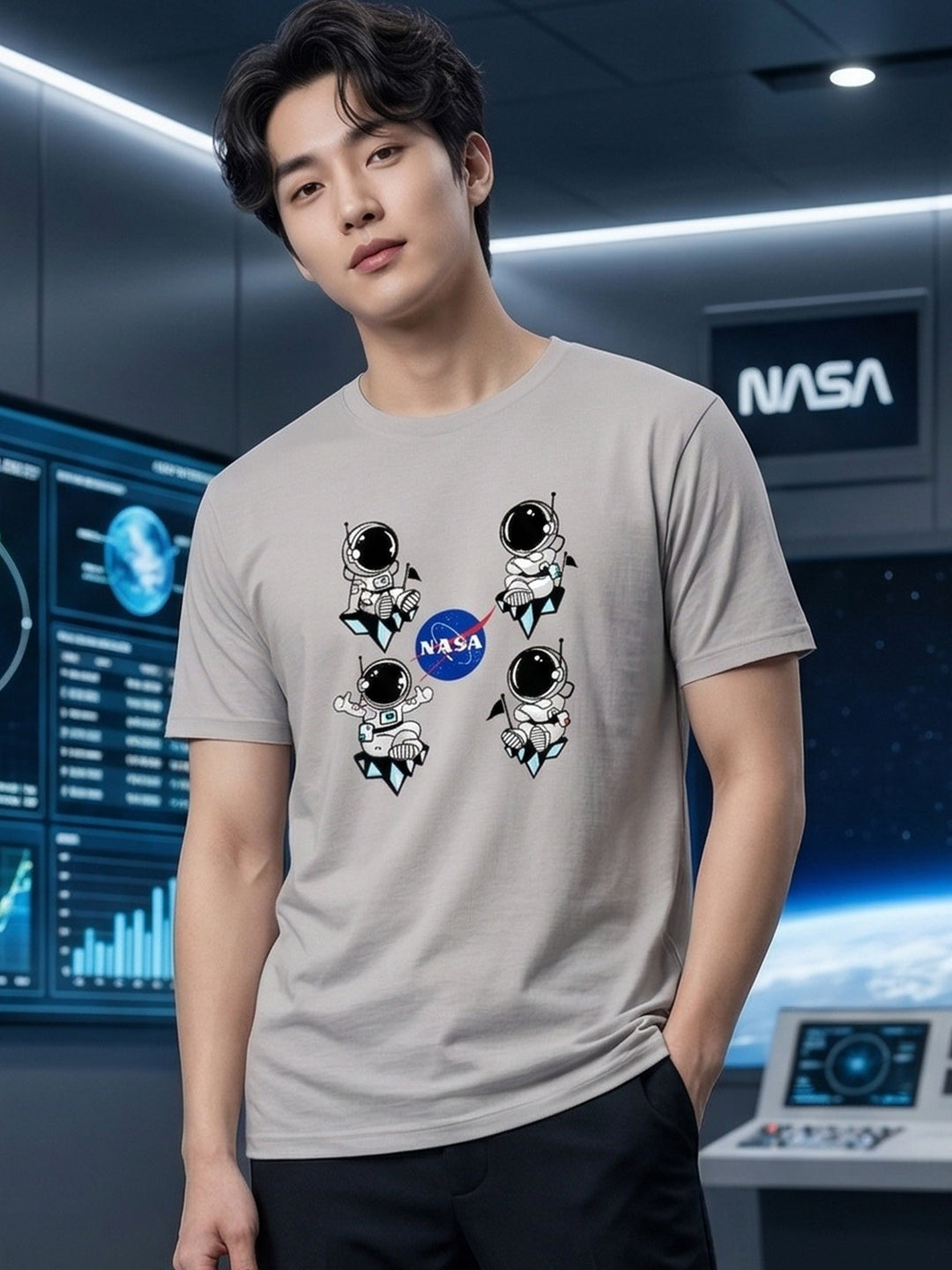 Greylongg Round Neck Nasa Design  printed T-shirts
