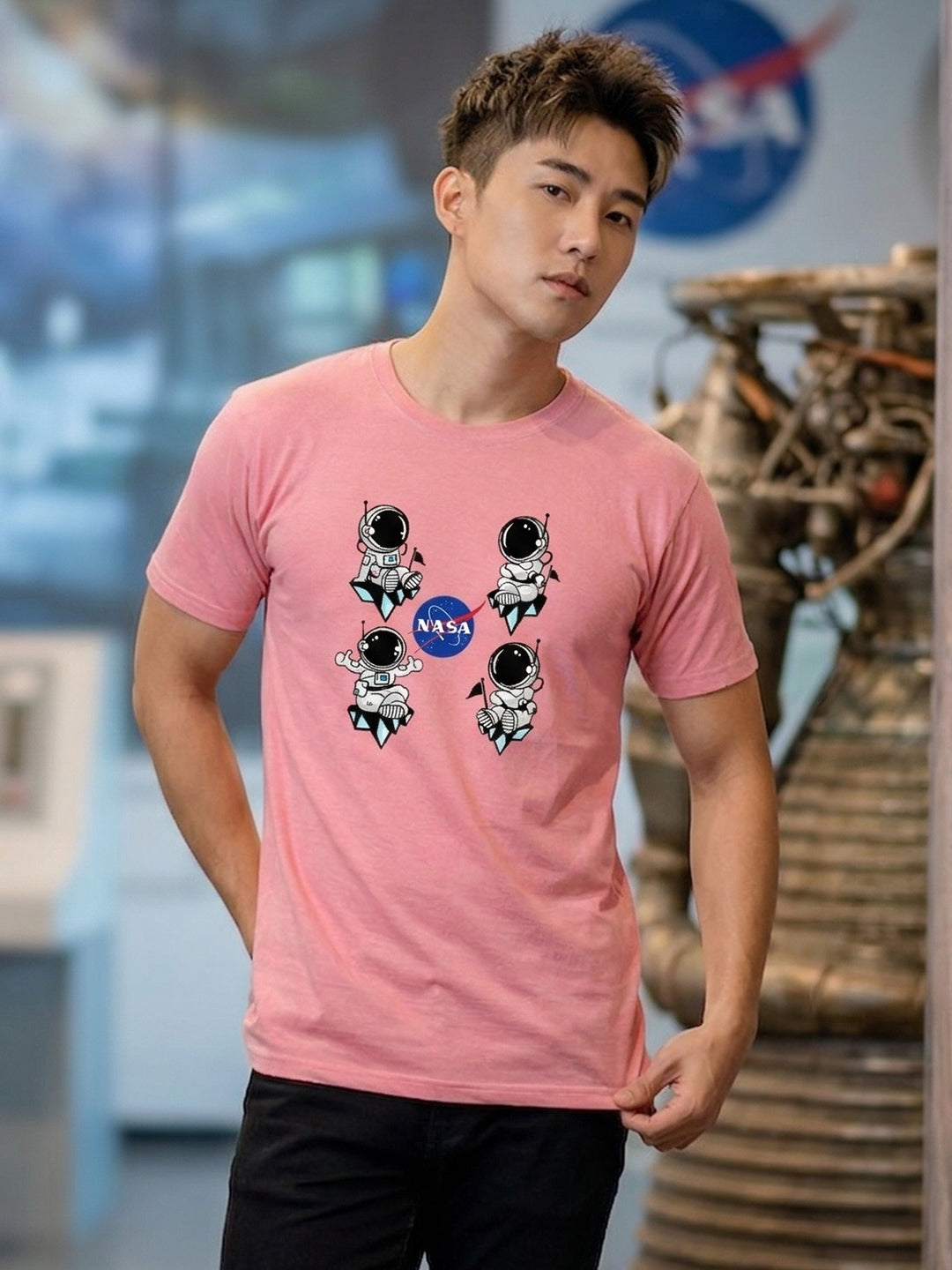 Greylongg Round Neck Nasa Design  printed T-shirts