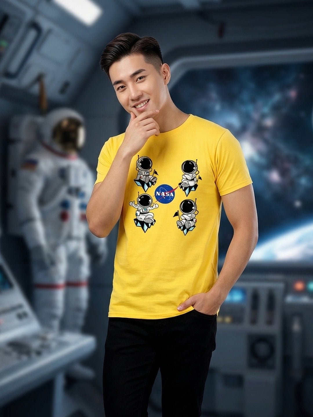 Greylongg Round Neck Nasa Design  printed T-shirts