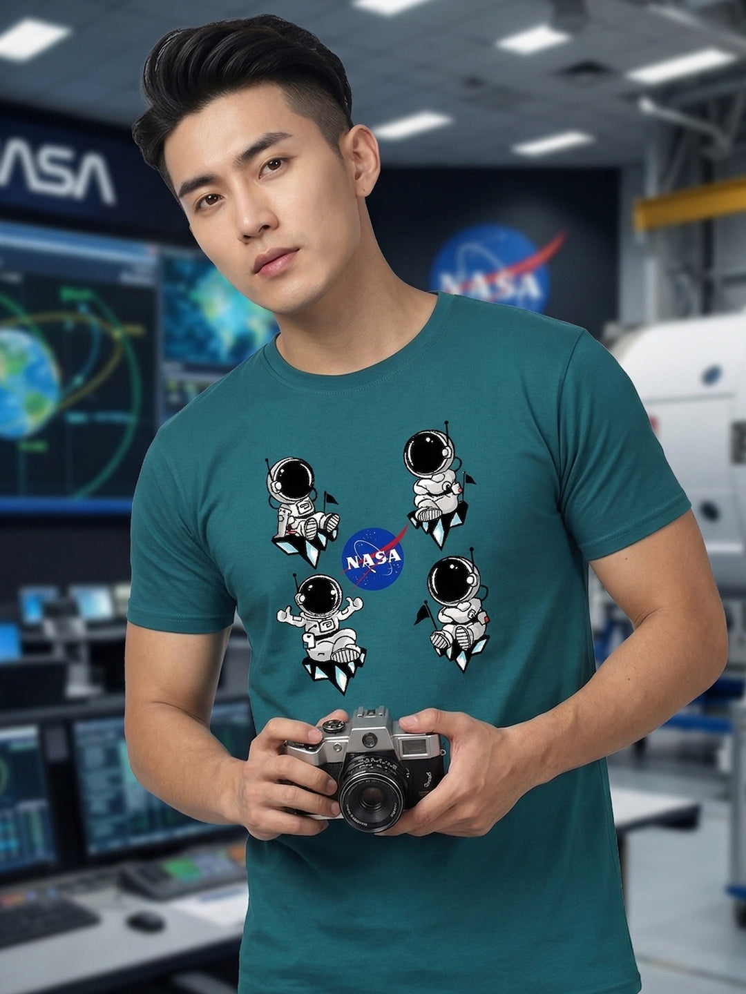 Greylongg Round Neck Nasa Design  printed T-shirts