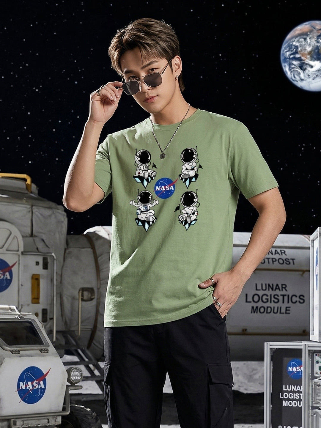 Greylongg Round Neck Nasa Design  printed T-shirts