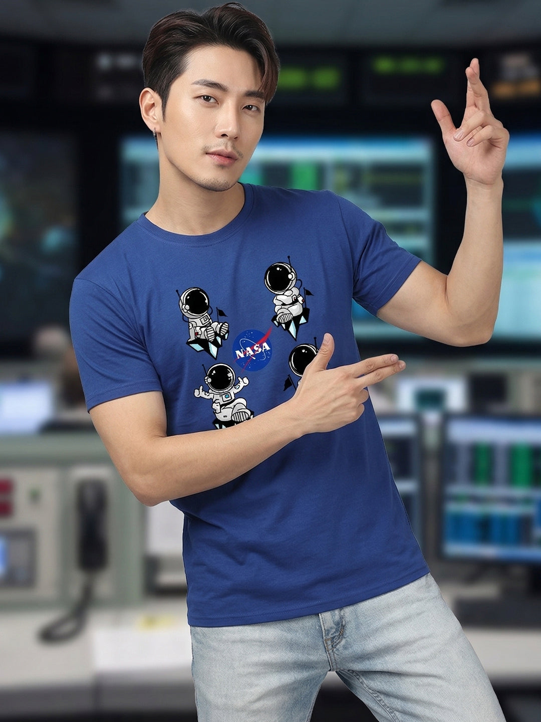 Greylongg Round Neck Nasa Design  printed T-shirts