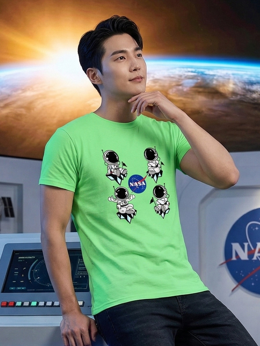Greylongg Round Neck Nasa Design  printed T-shirts