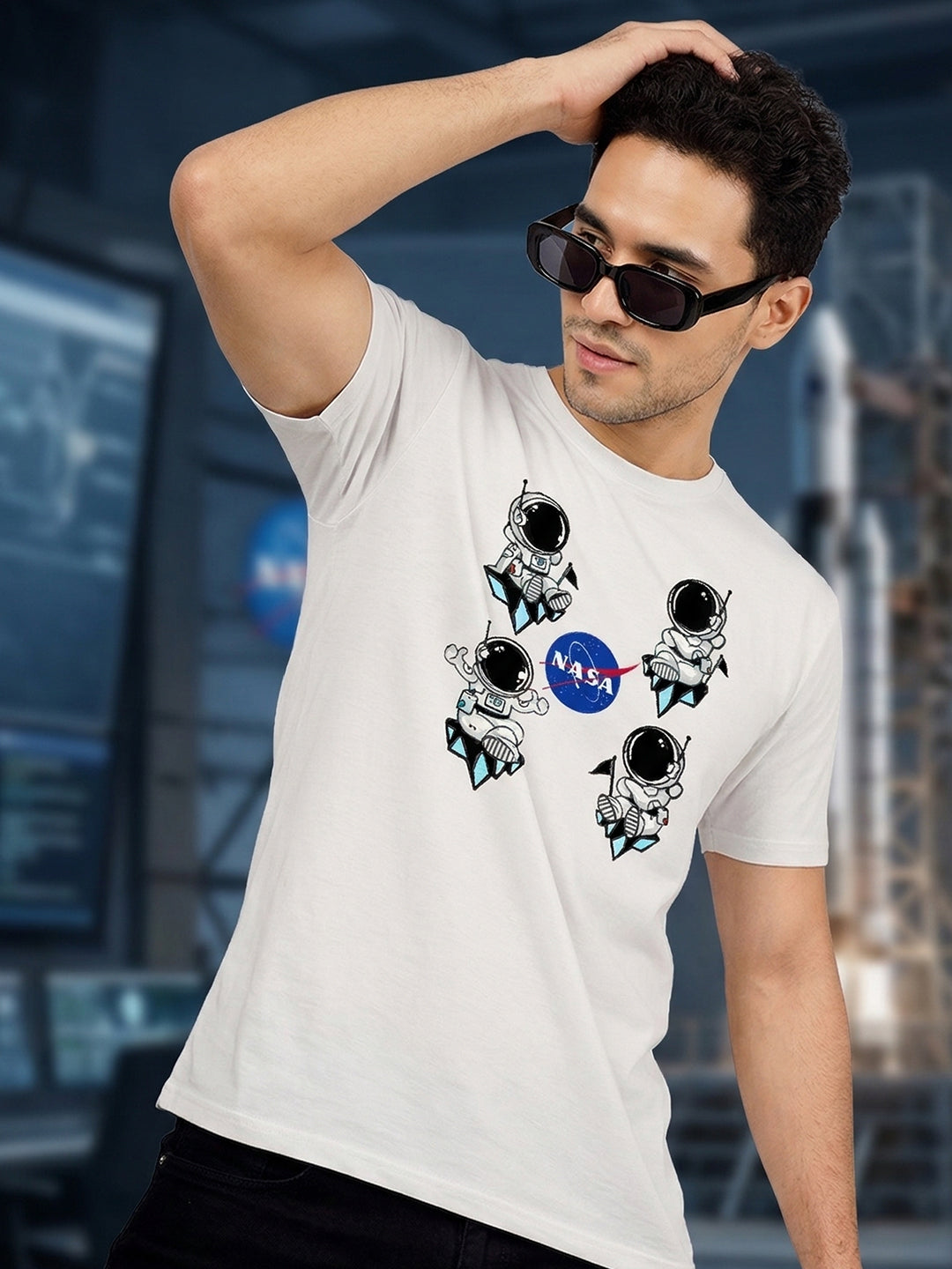 Greylongg Round Neck Nasa Design  printed T-shirts