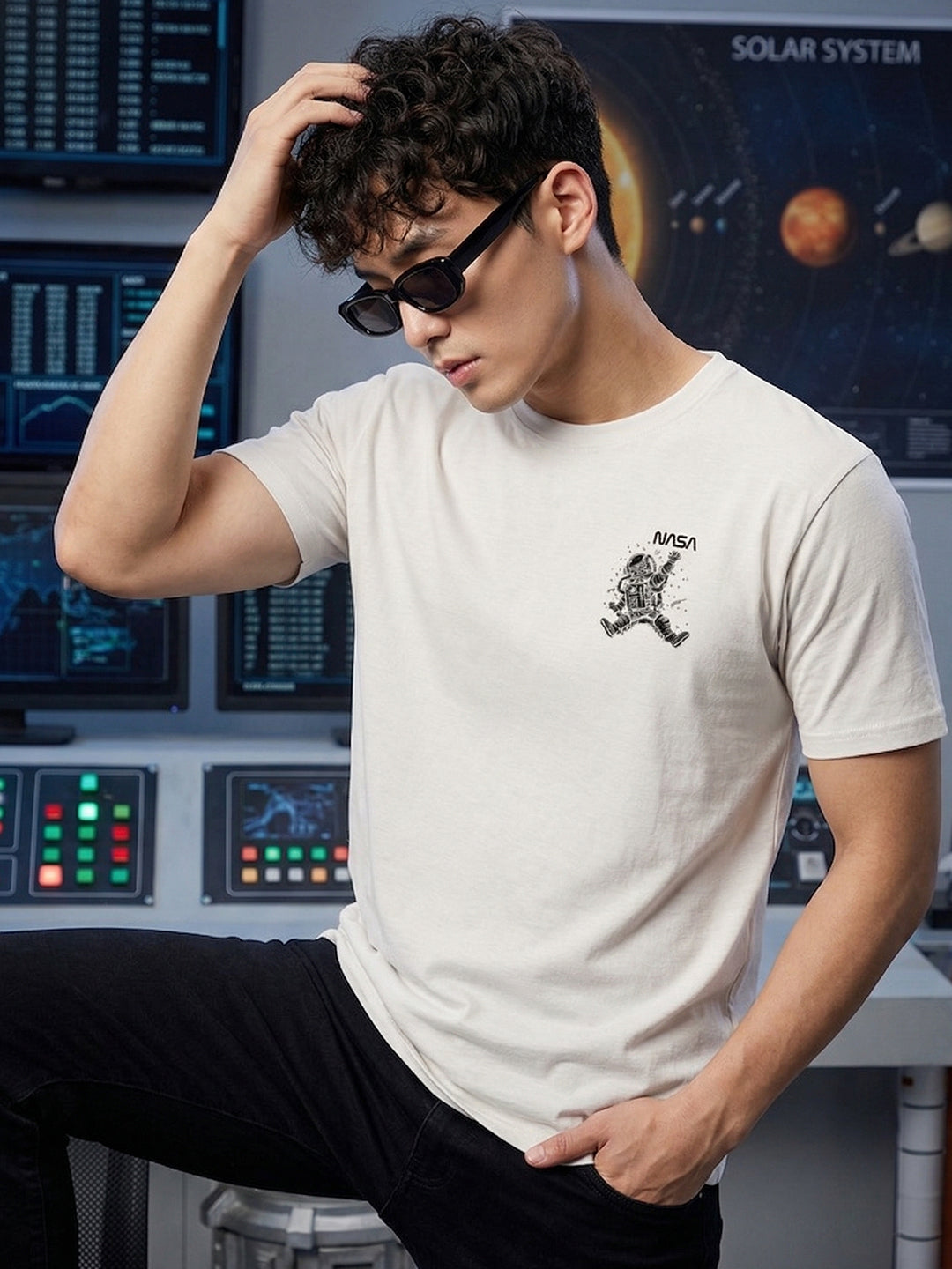 Greylongg Round Neck Nasa Design  printed T-shirts