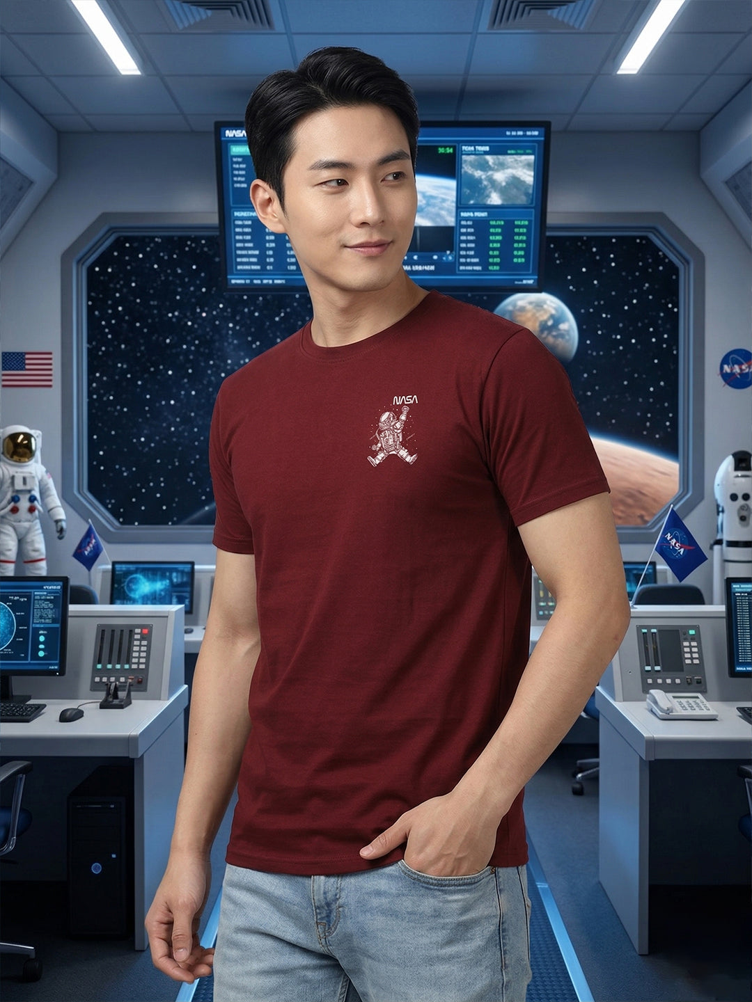 Greylongg Round Neck Nasa Design  printed T-shirts