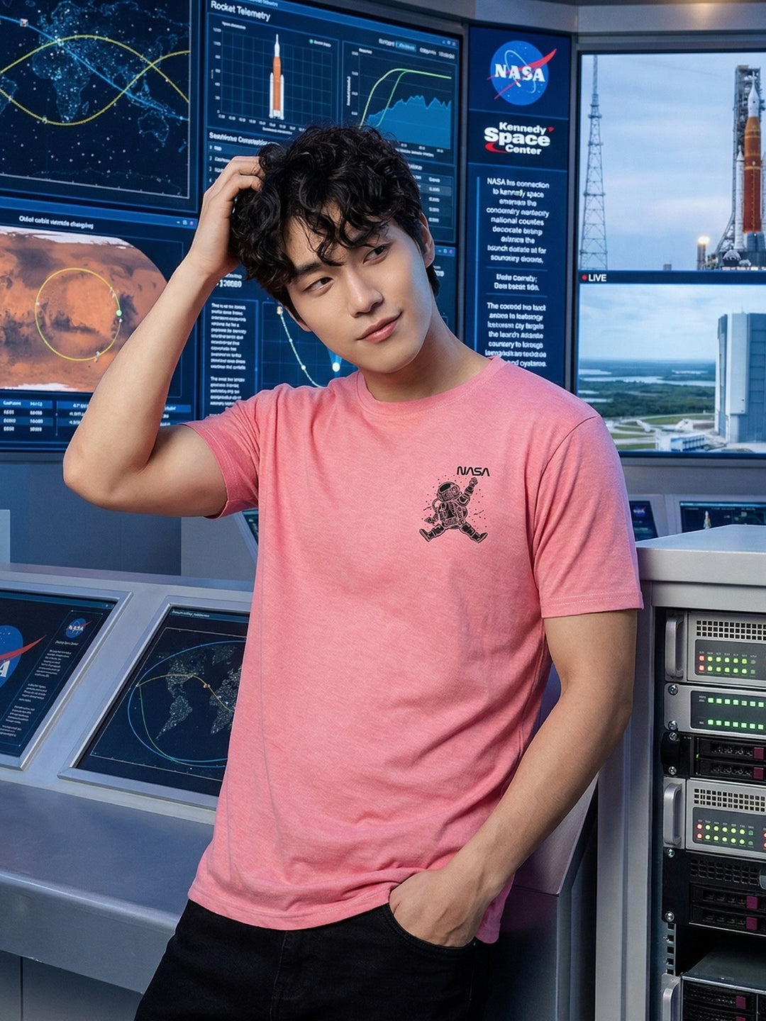 Greylongg Round Neck Nasa Design  printed T-shirts