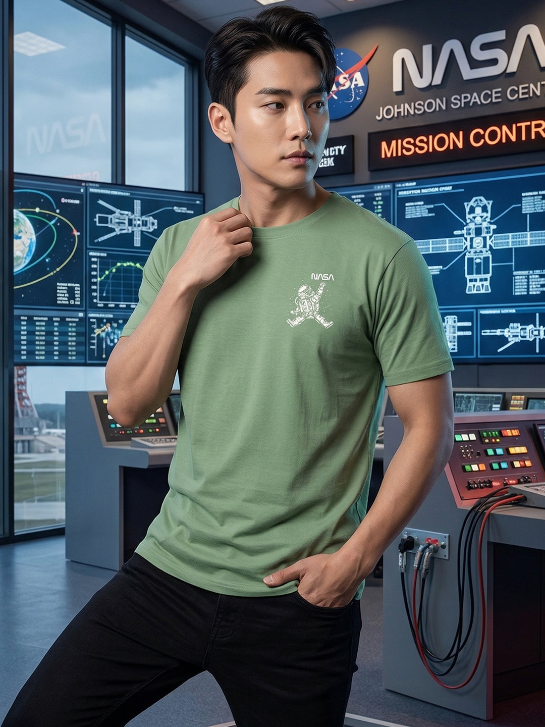Greylongg Round Neck Nasa Design  printed T-shirts
