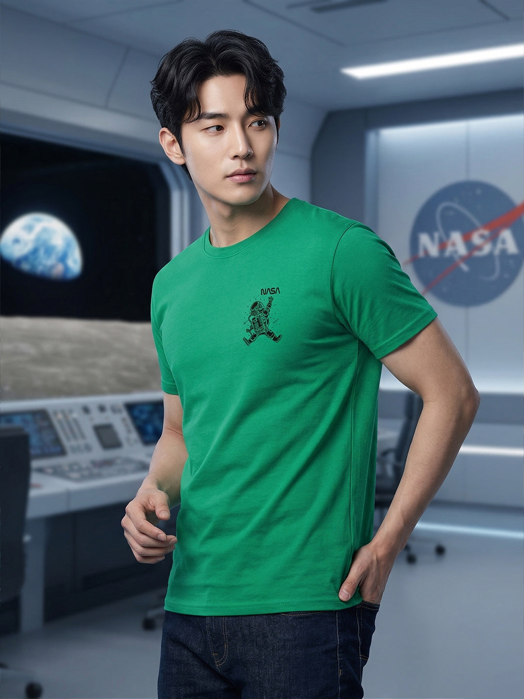 Greylongg Round Neck Nasa Design  printed T-shirts