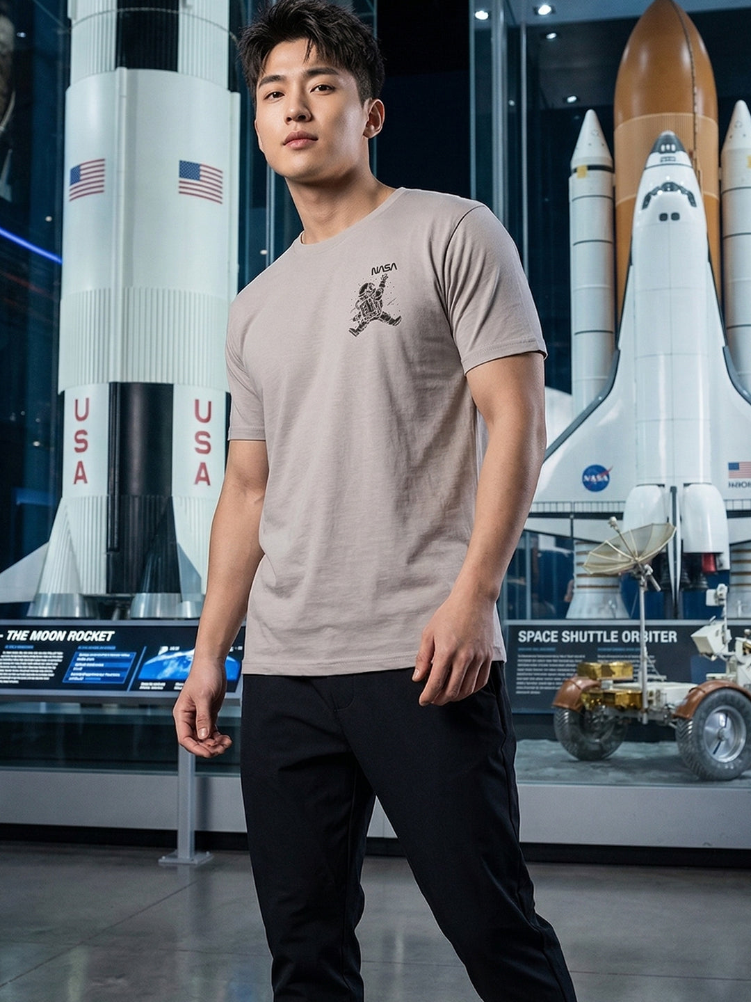 Greylongg Round Neck Nasa Design  printed T-shirts