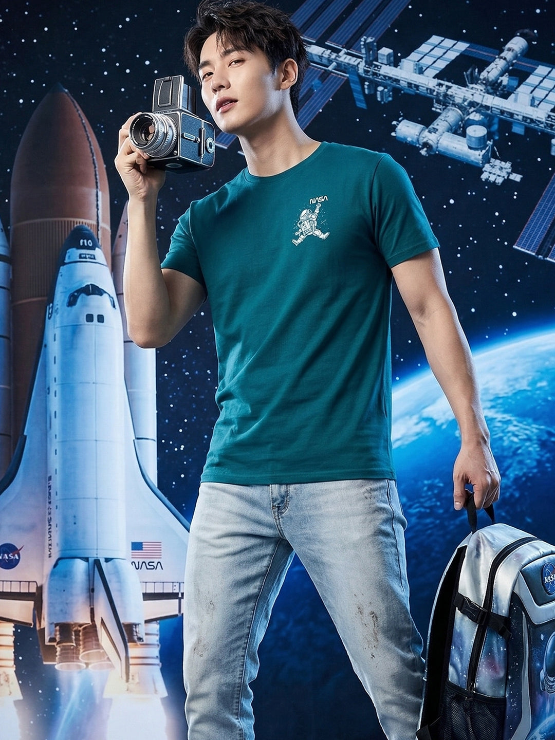 Greylongg Round Neck Nasa Design  printed T-shirts