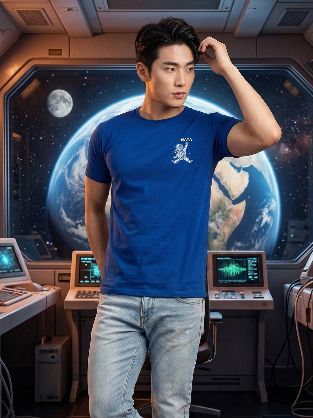 Greylongg Round Neck Nasa Design  printed T-shirts