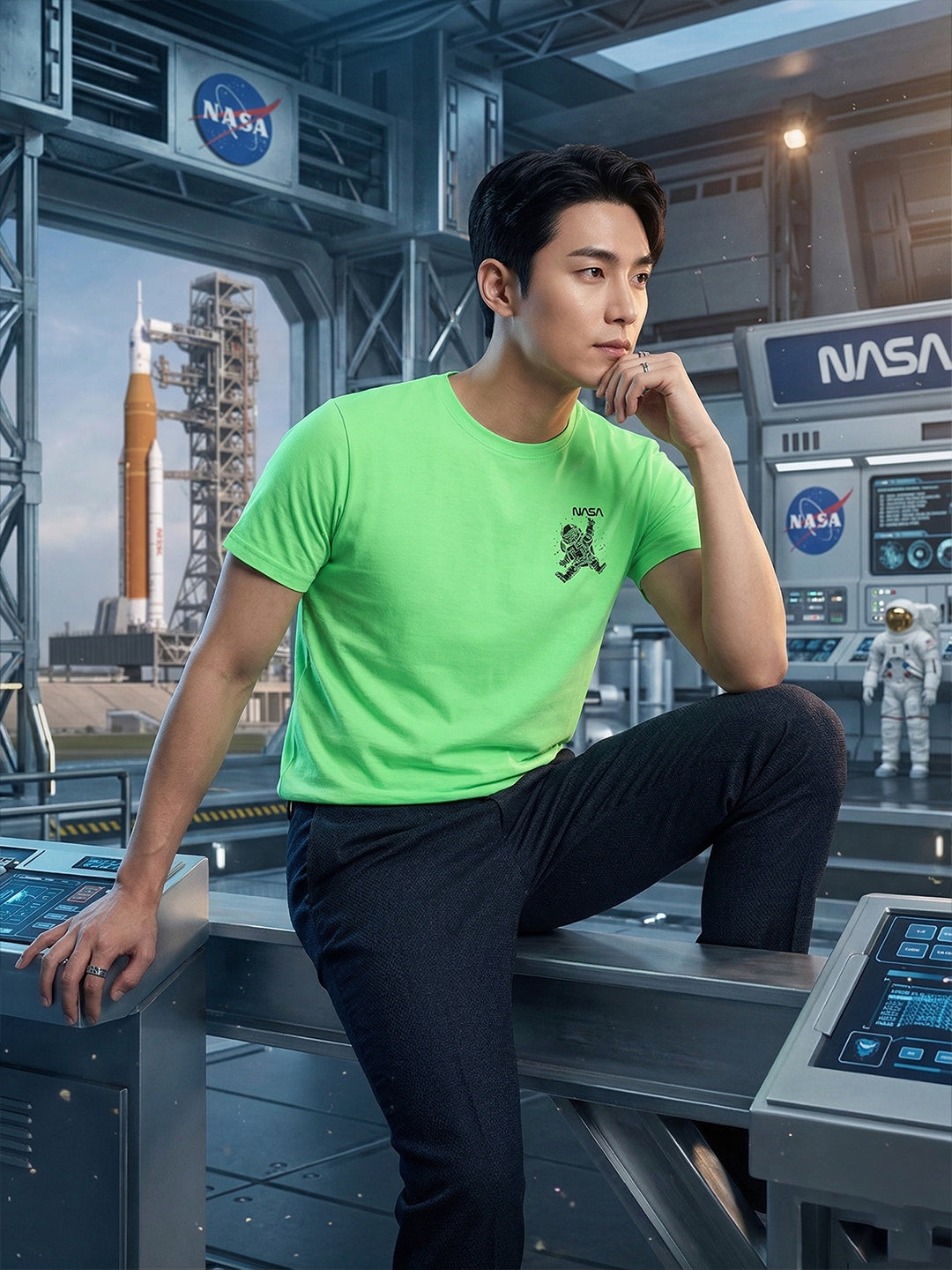 Greylongg Round Neck Nasa Design  printed T-shirts
