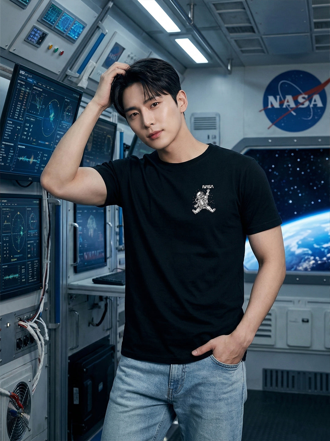 Greylongg Round Neck Nasa Design  printed T-shirts