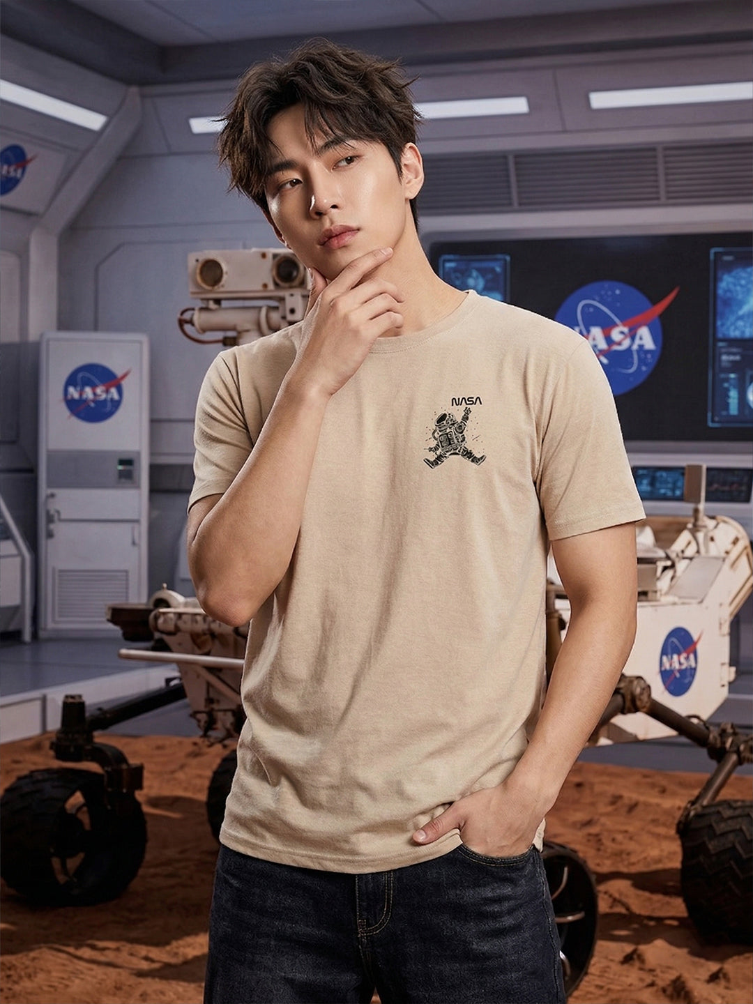 Greylongg Round Neck Nasa Design  printed T-shirts