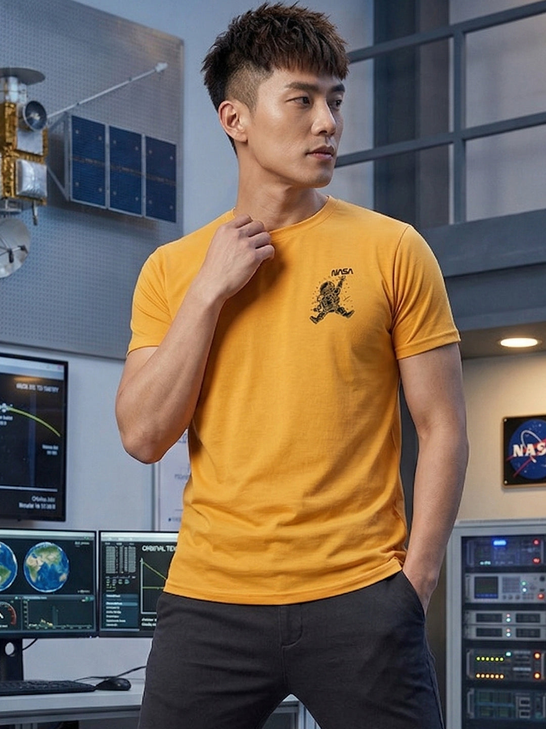 Greylongg Round Neck Nasa Design  printed T-shirts