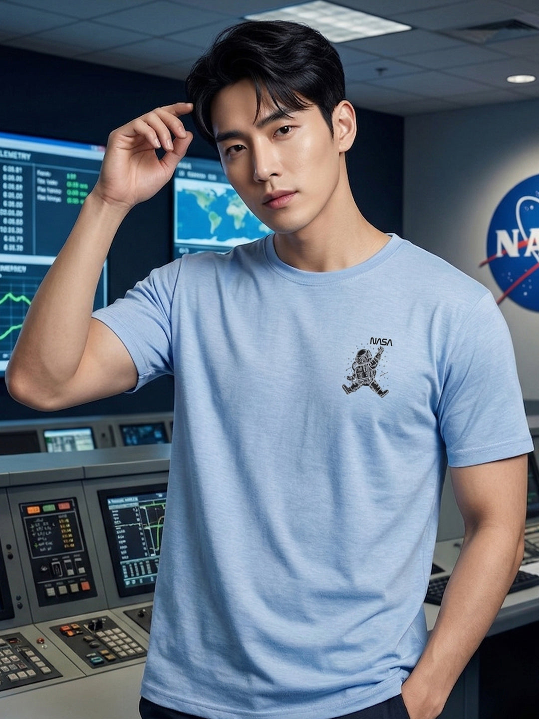 Greylongg Round Neck Nasa Design  printed T-shirts