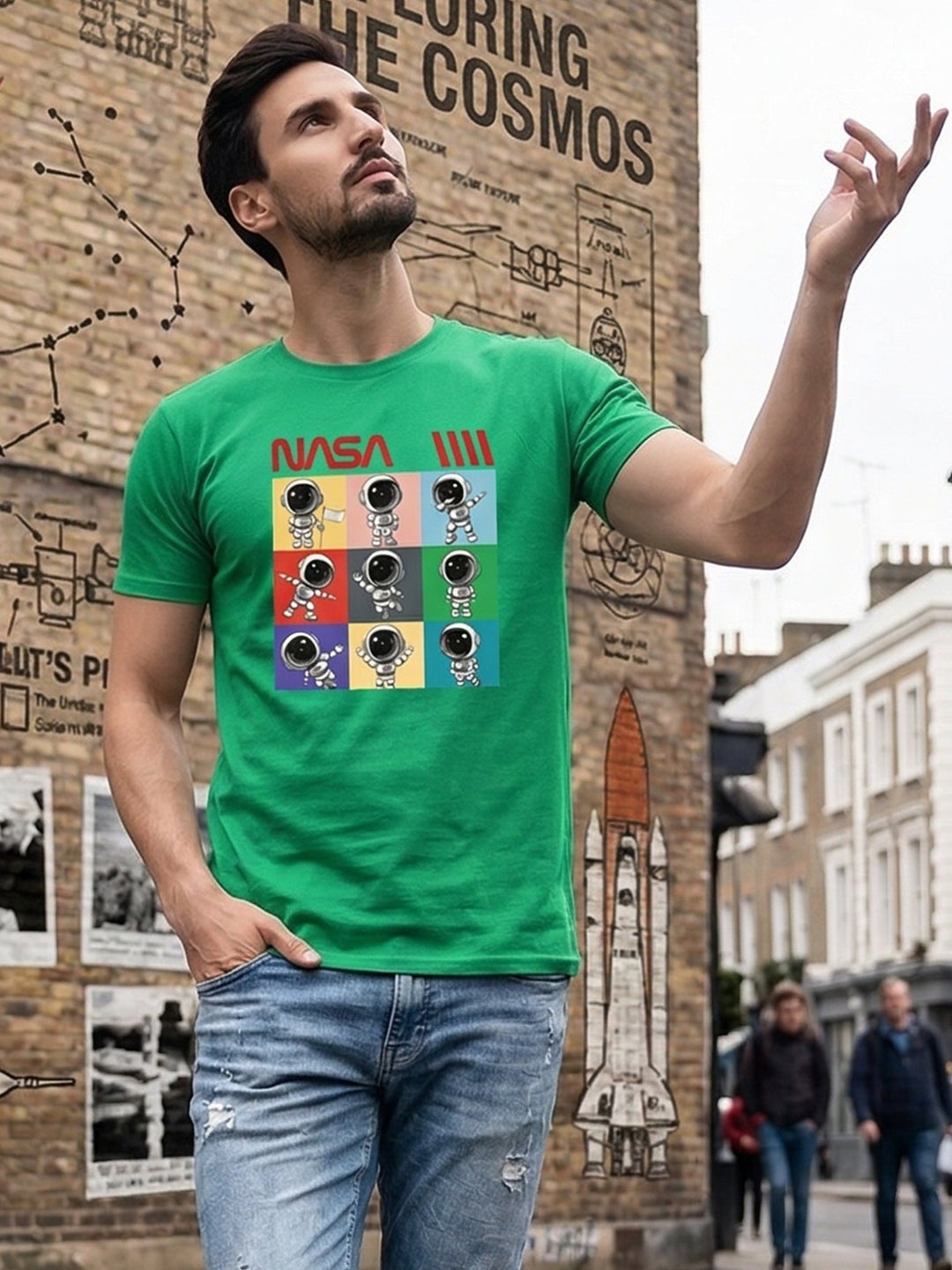Greylongg Round Neck Nasa Design  printed T-shirts