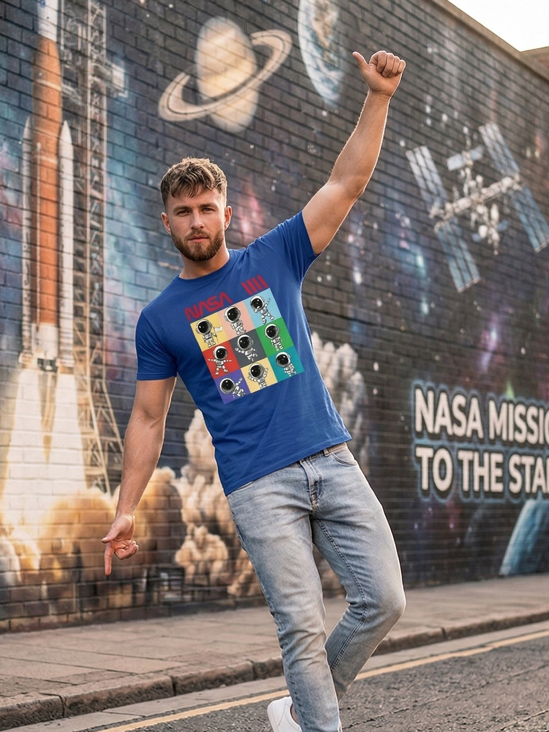 Greylongg Round Neck Nasa Design  printed T-shirts